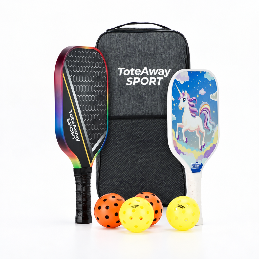 TOTEAWAY SPORT™ "Parent & Me" Silent Set (Black Soft-Control) – 2 Paddles, 4 Balls & Case