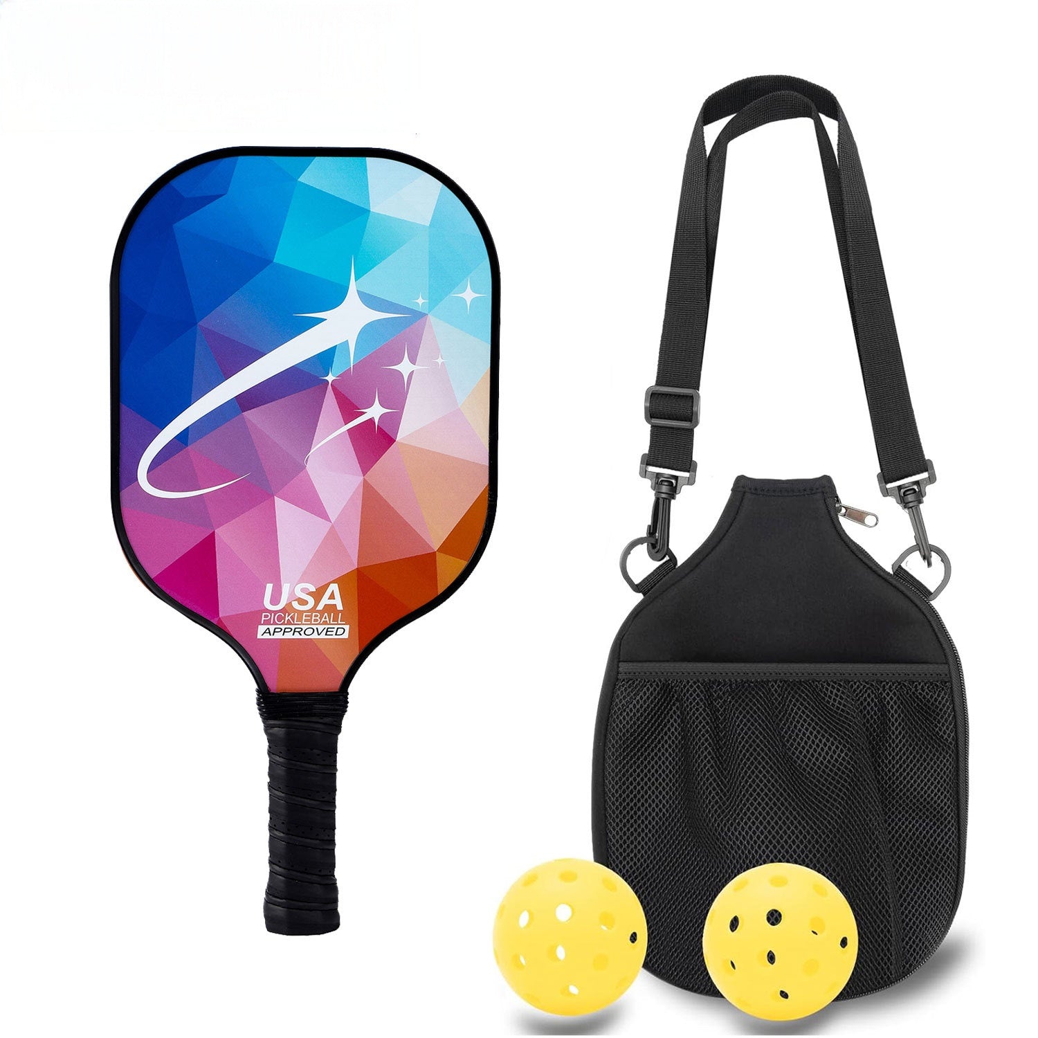 PickAway Vibrant Fiberglass Pickleball Paddle – Lightweight PP Honeycomb Core Racket (213g)