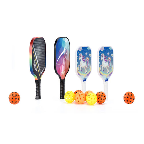 TOTEAWAY SPORT Family Pickleball Set for 4 – 2 Adult Paddles (16mm Control + 13mm Power), 2 Kids Paddles, 4 Outdoor & 4 Silent Balls, 2 Cases