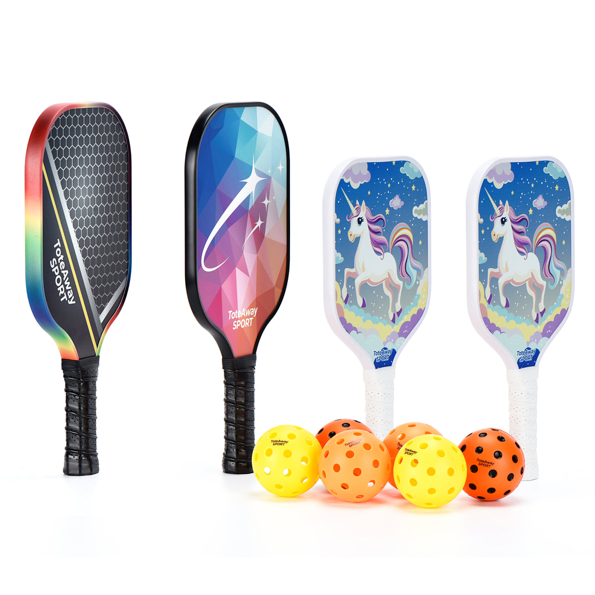 TOTEAWAY SPORT Family Pickleball Set for 4 – 2 Adult Paddles (16mm Control + 13mm Power), 2 Kids Paddles, 4 Outdoor & 4 Silent Balls, 2 Cases
