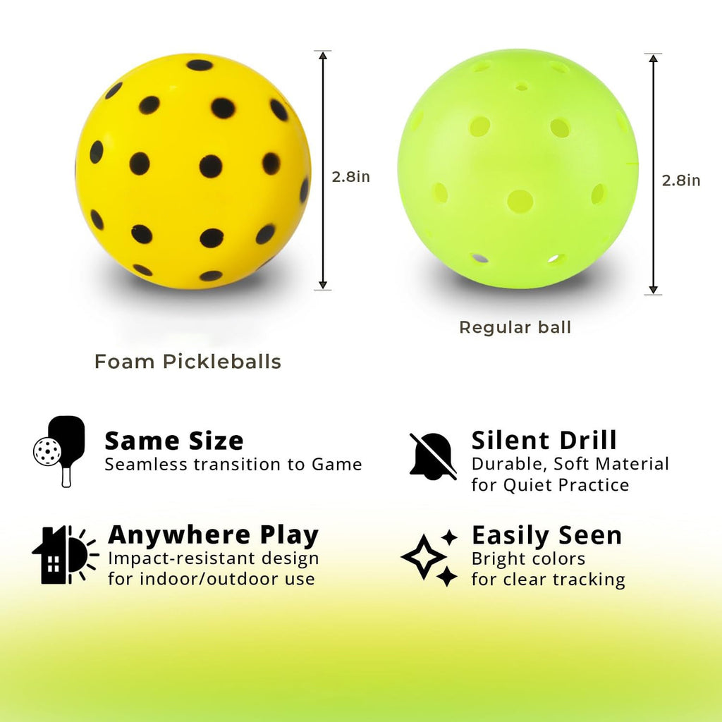 pickAway Polka Dot Silent Foam Pickleball Balls – 74mm Noise-Reducing Indoor Practice Balls (26g)