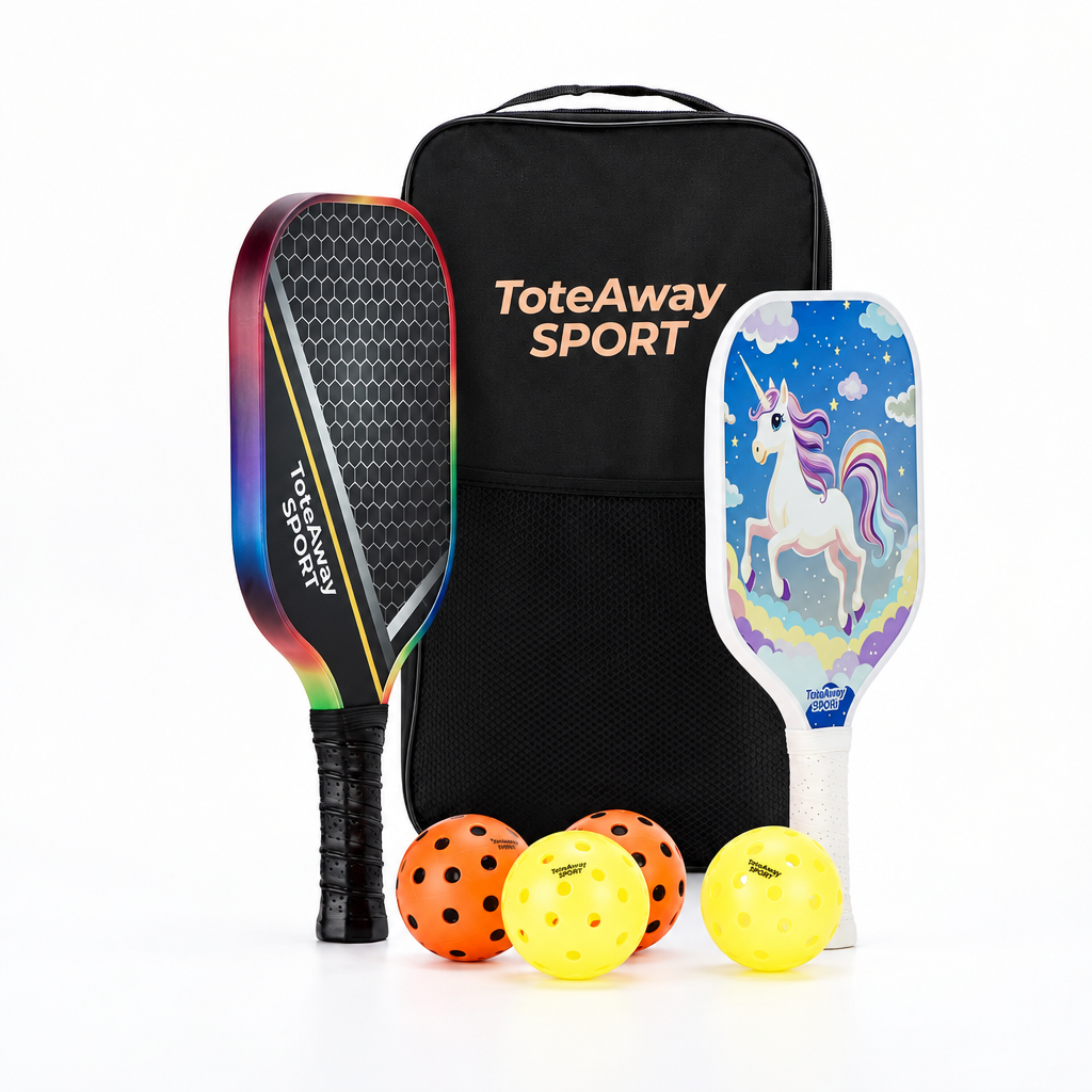 TOTEAWAY SPORT™ "Parent & Me" Silent Set (Black Soft-Control) – 2 Paddles, 4 Balls & Case