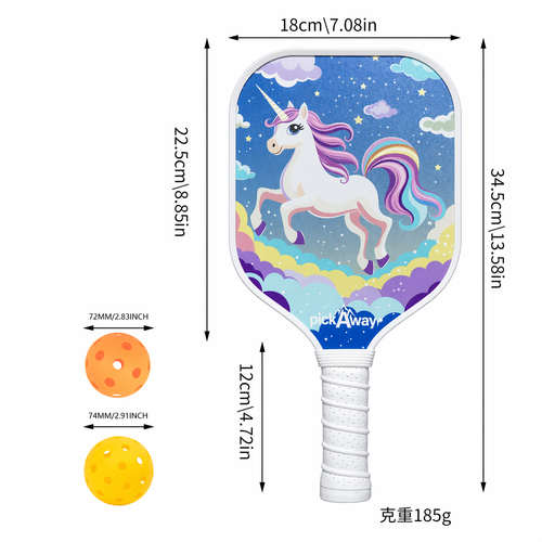 pickAway Kids Mini "My Little Pony" Pickleball Paddle – Lightweight 185g Fiberglass Racket for Children