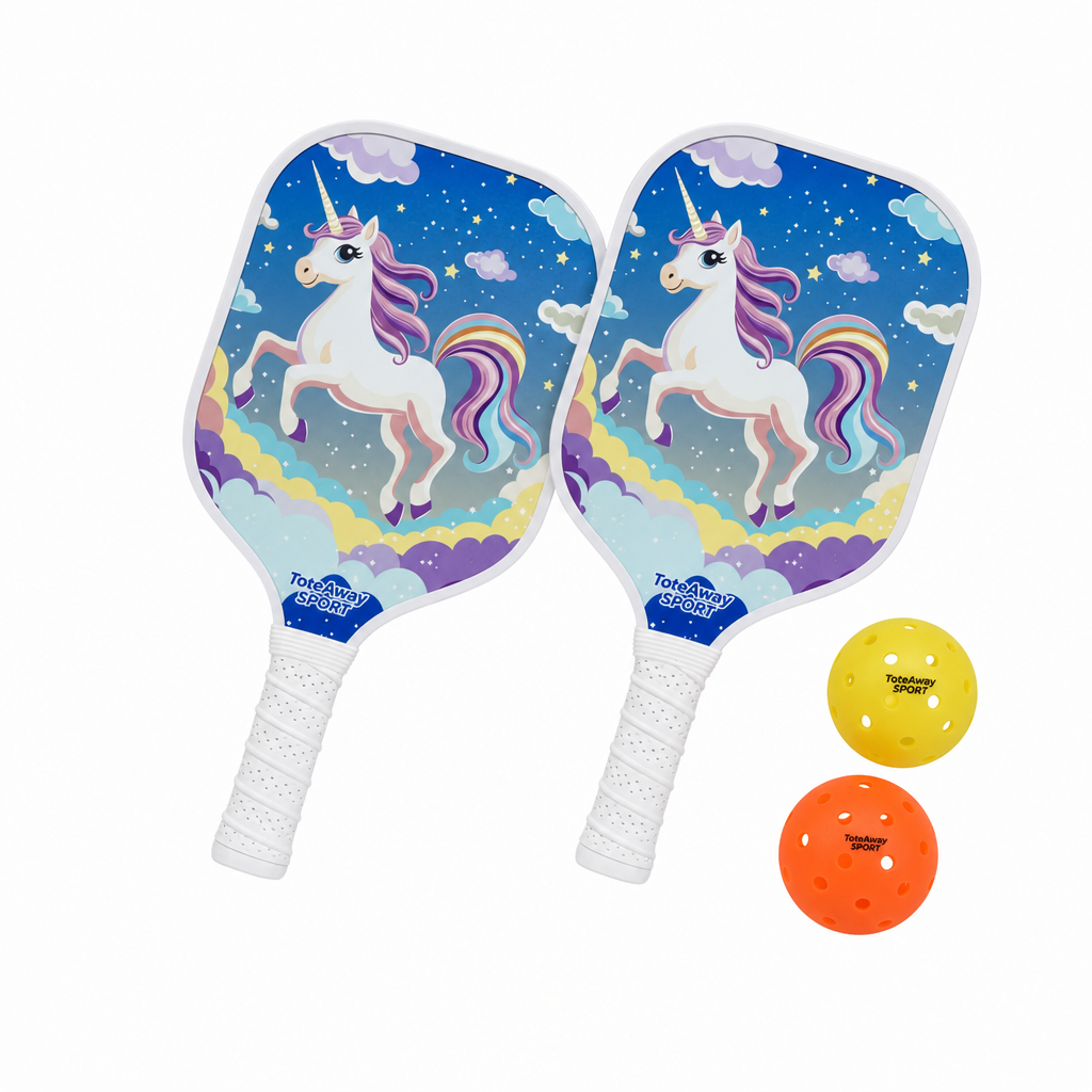 TOTEAWAY SPORT Kids Mini "Rainbow Unicorn" Pickleball Paddle – Lightweight PP Honeycomb Core 169g Fiberglass Racket for Children